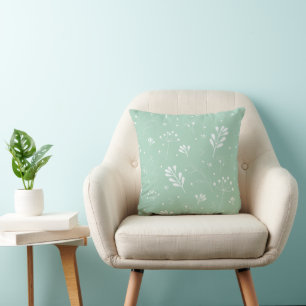 Coussin Motif floral vert clair et blanc