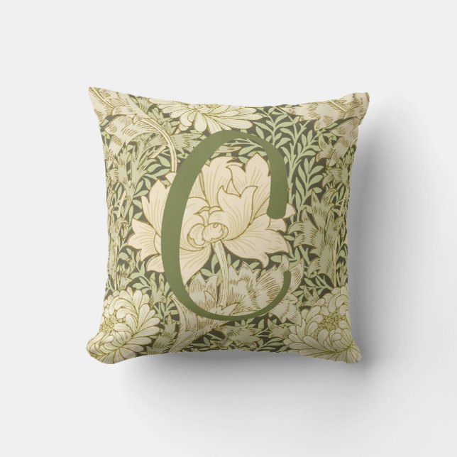 Coussin Motif floral vert de William Morris avec monogramm (Recto)
