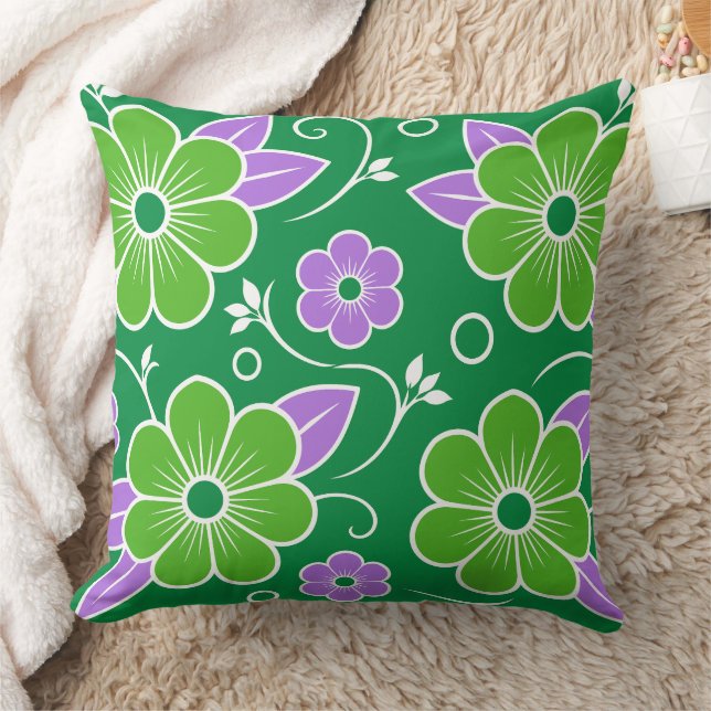Coussin Motif floral vert et violet décoratif (Couverture)