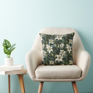 Coussin Motif floral vert lis blanc classique