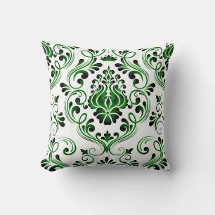 Coussin Motif floral vert noir et blanc Damas
