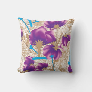Coussin Motif floral vif avec violet et bleu f