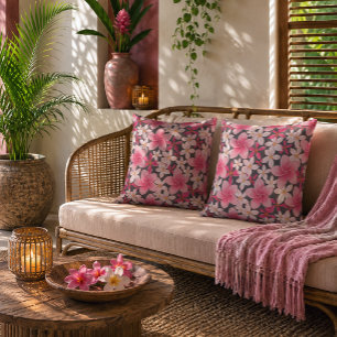 Coussin Motif floral vintage de plumeria hawaïen
