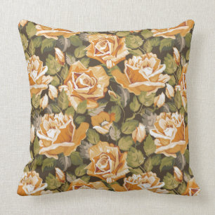 Coussin Motif floral vintage des roses jaunes