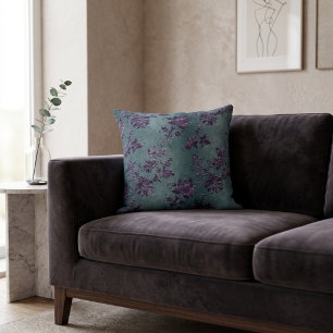 Coussin Motif floral violet damask vert gris vintage