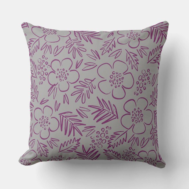 Coussin Motif floral violet gris (Recto)