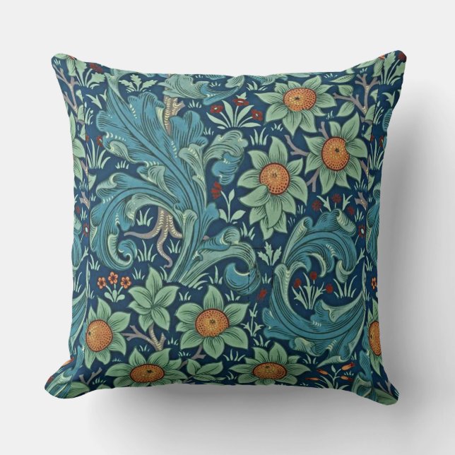 Coussin Motif floral William Morris Rouge Jaune bleu vert (Recto)