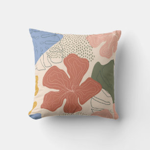 Coussin Motif fluide floral dessiné à la main, collage cré