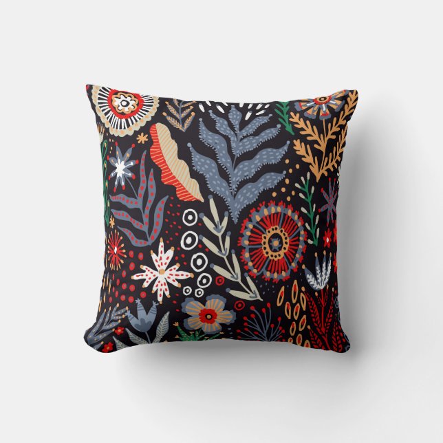 Coussin Motif folklorique, design textile transparent avec (Recto)