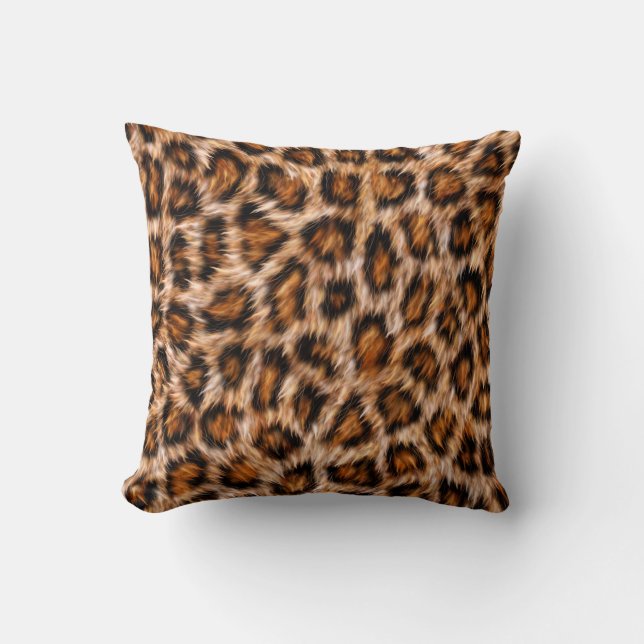 Coussin Motif Fourrure Marron Chat Léopard Jaguar (Recto)