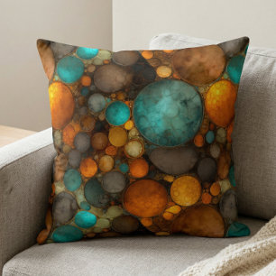 Coussin Motif fractal abstrait turquoise marron