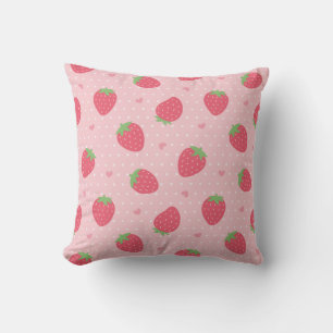 Coussin Motif Fraises et Cœurs, Décoration de Chambre de F