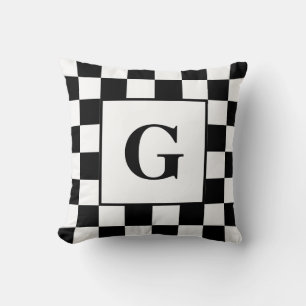 Coussin Motif frontière À damiers noir blanc avec Monogram