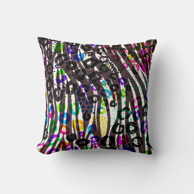 Coussin Motif funky multi-imprimé animal couleurs vives (Recto)