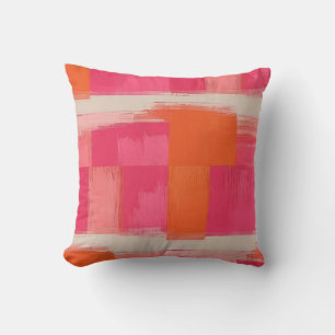Coussin Motif Géométrique à Coup de Pinceau Vibrant – Rose