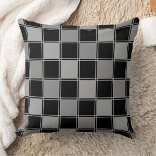 Coussin Motif géométrique à damiers noir et gris rétro
