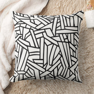 Coussin Motif géométrique abstrait en lignes noir et blanc