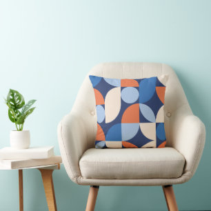 Coussin Motif géométrique abstrait orange bleu