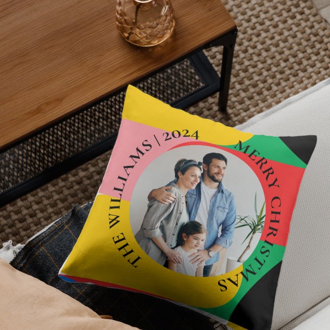 Coussin Motif géométrique Abstrait Photo Joyeux Noël (Abstract Geometric Pattern Photo Merry Christmas Throw Pillow)