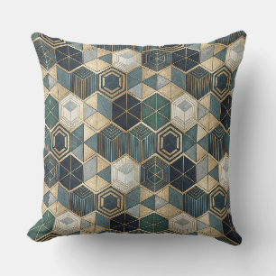 Coussin Motif géométrique abstrait sarcelle et or moderne
