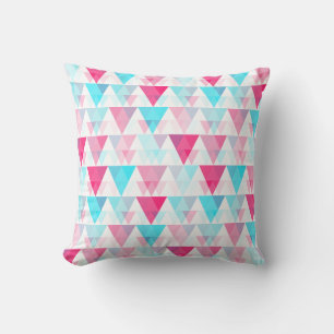 Coussin Motif géométrique Aqua Blue et Rose Triangles
