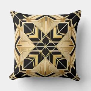 Coussin Motif Géométrique Art Déco Doré