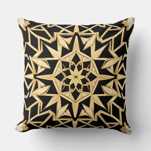 Coussin Motif Géométrique Art Déco Doré (Recto)