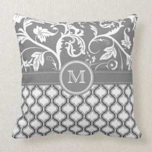 Coussin Motif Géométrique Blanc Et Gris Et Design Floral