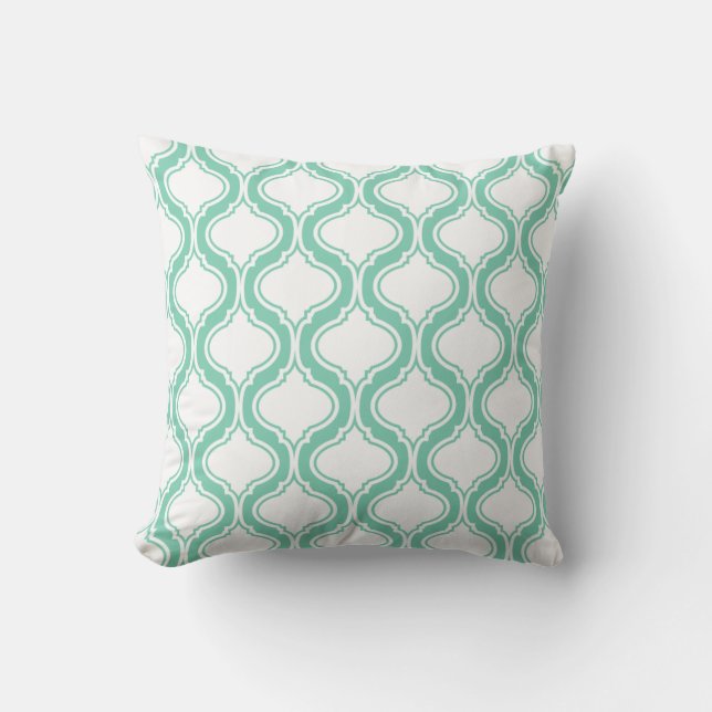 Coussin Motif Géométrique Blanc Et Vert Turquoise (Recto)