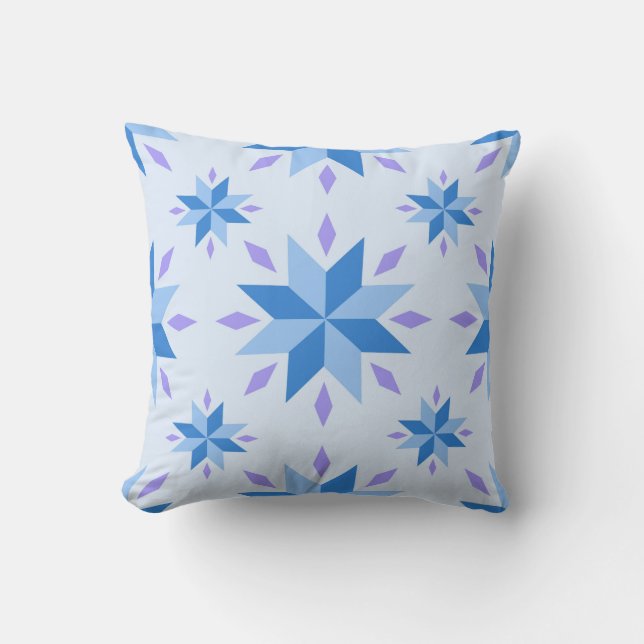 Coussin Motif géométrique bleu de flocon de neige (Recto)