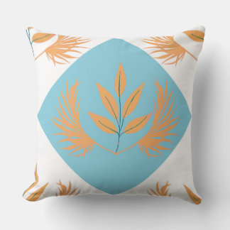 Coussin Motif géométrique botanique rétro | Fleur orange