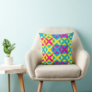 Coussin Motif géométrique carré jaune bleu rose