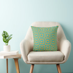 Coussin Motif géométrique carré rétro – Orange gras