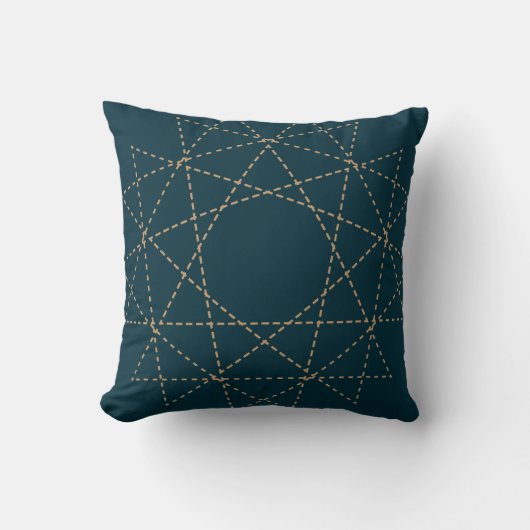 Coussin Motif géométrique circulaire sarcelle et or (Recto)
