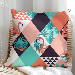 Coussin Motif géométrique de flamant tropical (corail et s