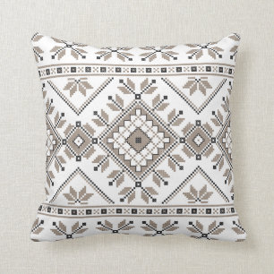 Coussin Motif géométrique ethnique tribal aztèque beige