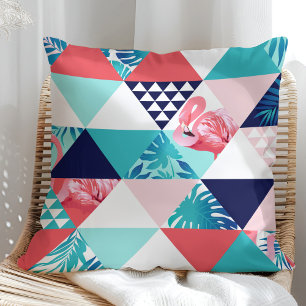 Coussin Motif géométrique flamant moderne (Bleu et corail)