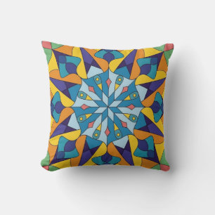 Coussin Motif géométrique fractal bleu et jaune