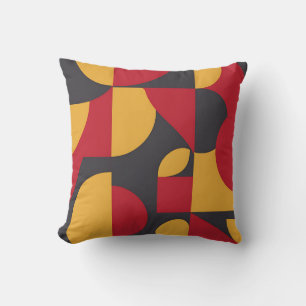 Coussin Motif géométrique gras rouge jaune gris du milieu