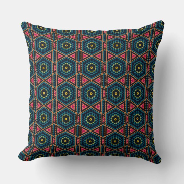 Coussin Motif géométrique Hexagonal Floral vibrant (Recto)