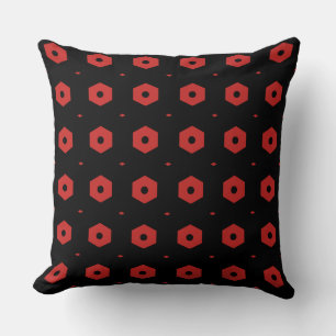 Coussin Motif géométrique hexagonal noir et rouge