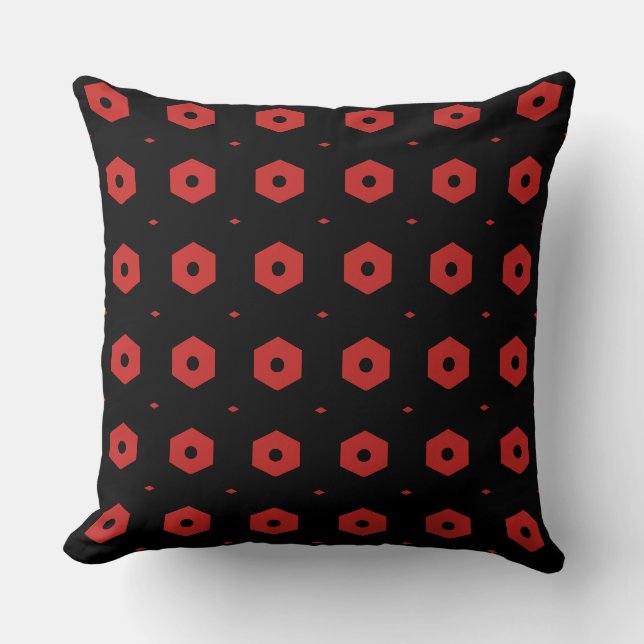 Coussin Motif géométrique hexagonal noir et rouge (Recto)