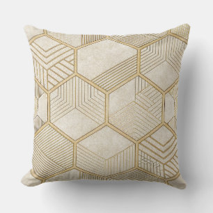Coussin Motif Géométrique Hexagone Or Élégant - Marbre 3