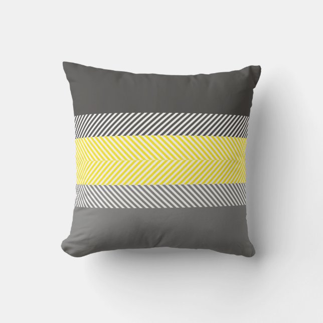 Coussin Motif géométrique jaune et gris moderne de rayures (Recto)