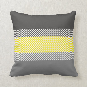 Coussin Motif géométrique jaune et gris moderne de rayures