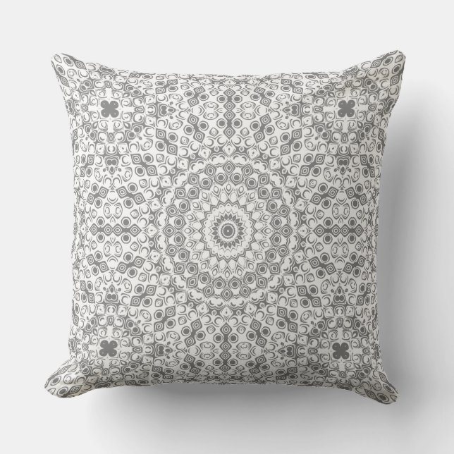 Coussin Motif géométrique mandala gris (Recto)
