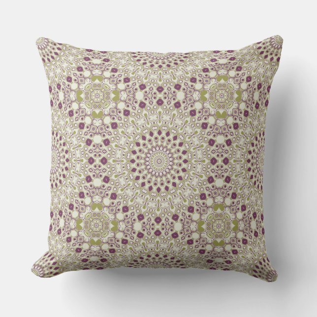Coussin Motif géométrique mandala violet et olive (Recto)