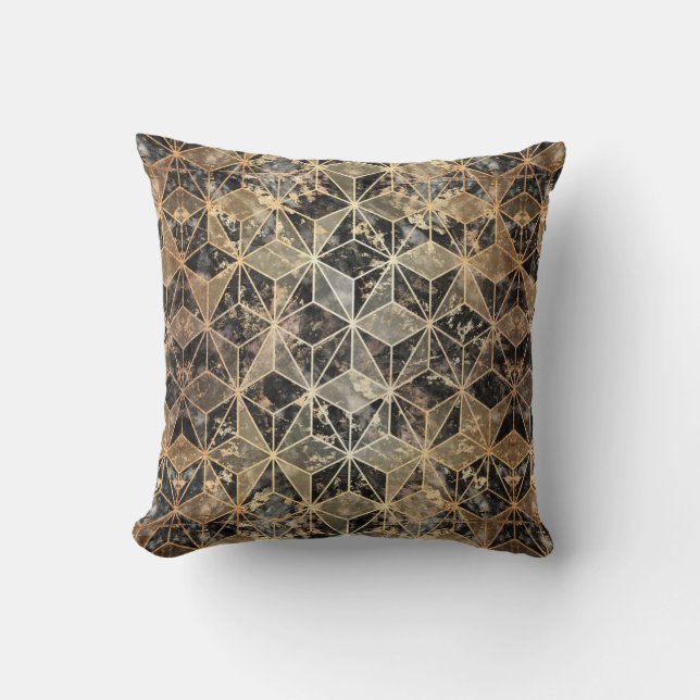 Coussin Motif géométrique marbre et or (Recto)