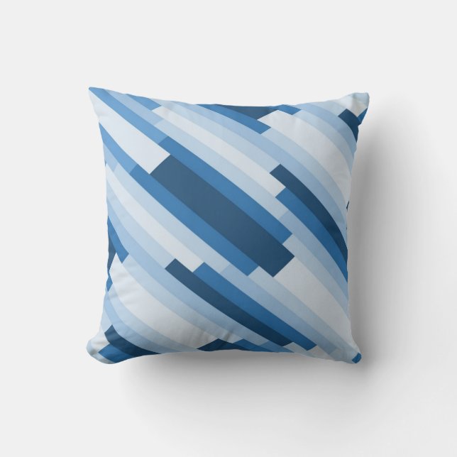 Coussin Motif géométrique moderne en diagonale bleue et bl (Recto)