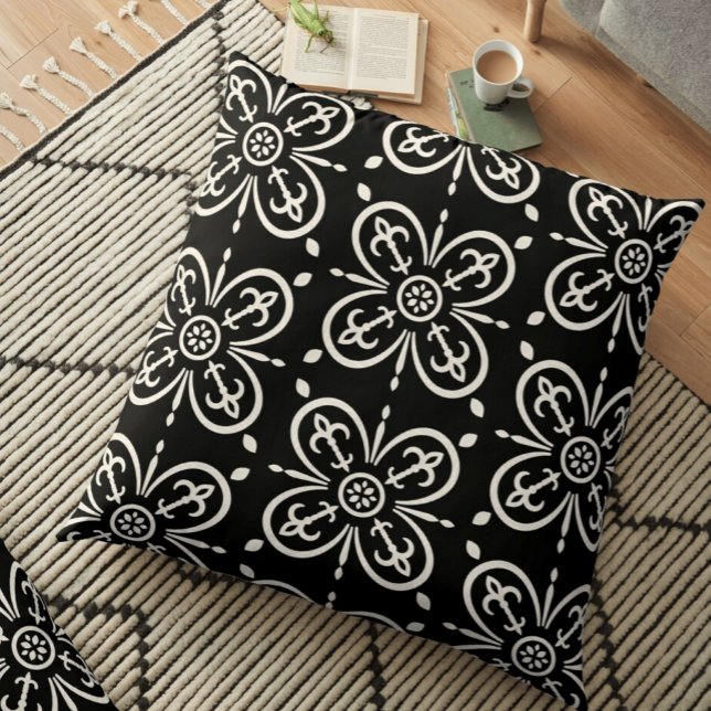Coussin Motif géométrique moderne noir blanc Fleur Du Lys (Créateur téléchargé)